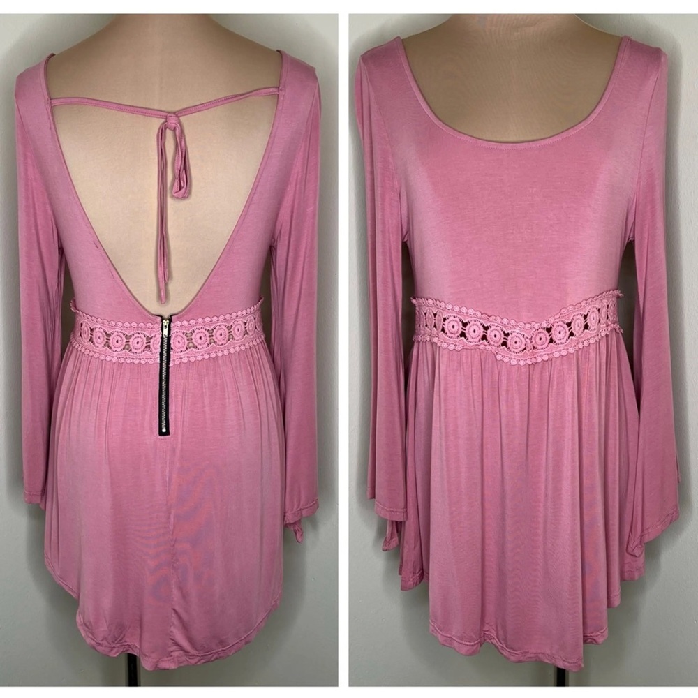 POL purple embroidered Long Sleeve babydoll tunic top new w/ Btq tags